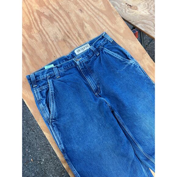 Carhartt Jeans Mens 34x36 Blue Denim Carpenter Utility Work Dungaree distress - Picture 8 of 10